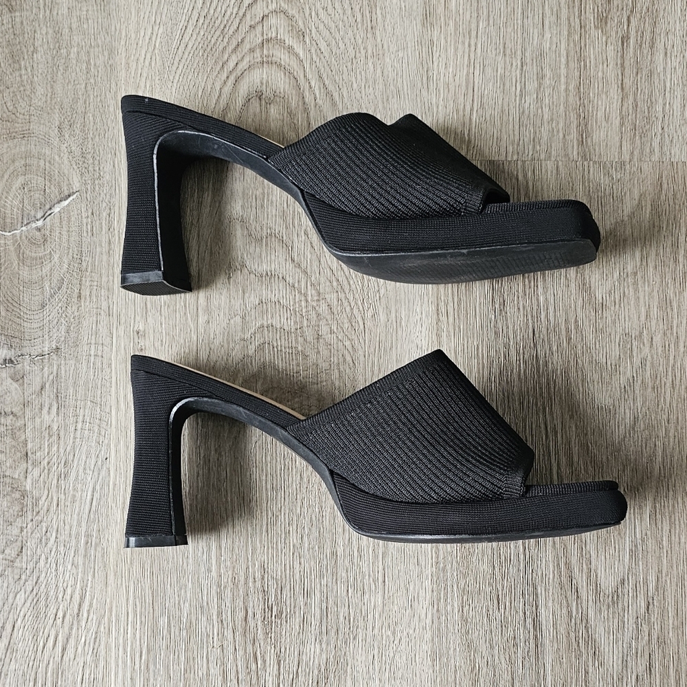 Size 10 Black Ribbed Open-Toe Heeled Mules - Picture 7 of 10